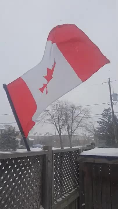 Canadian Flag Waiving During Blizzard