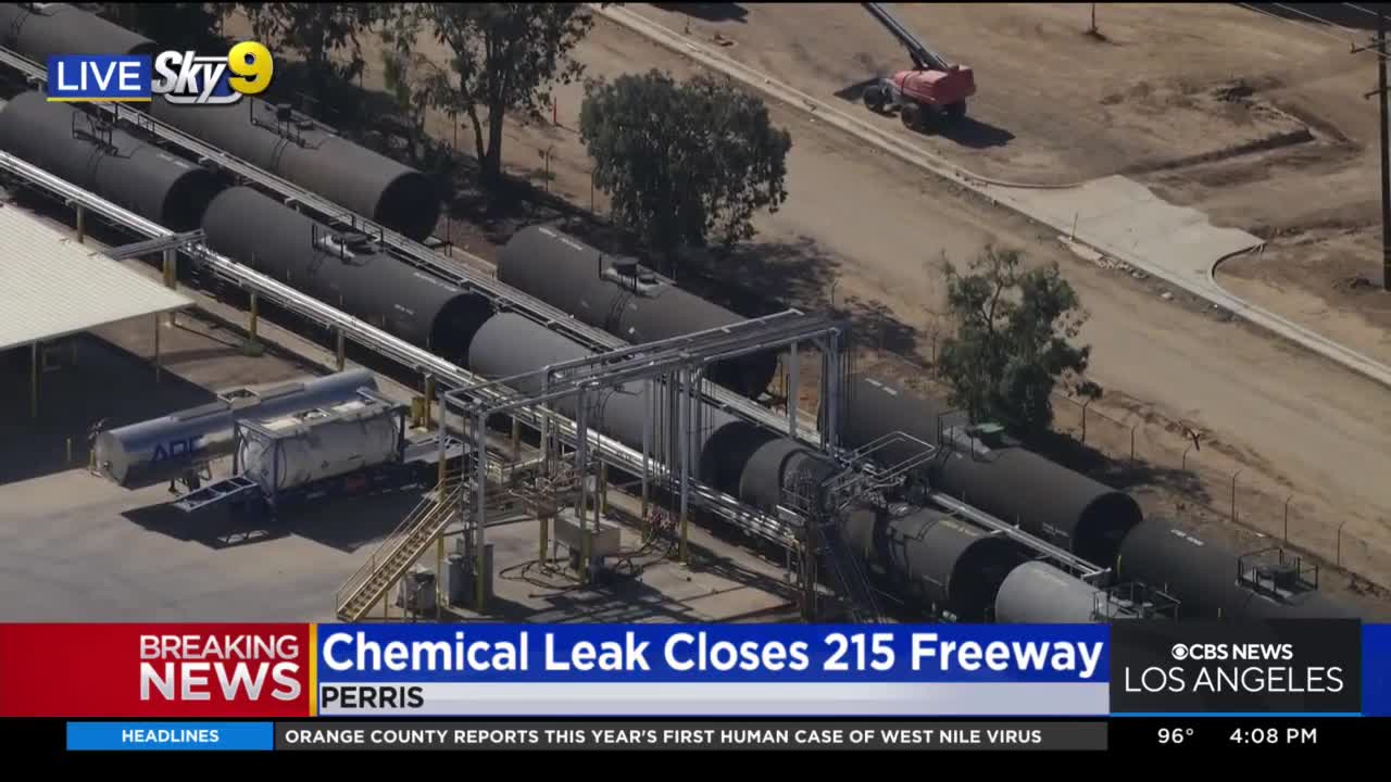 Rail car chemical leak near Perris prompts road closure on 215 Freeway, forces evacuations