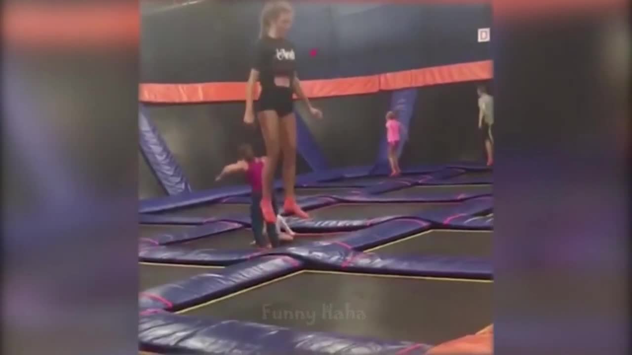 Girl Stumbles On The Trampoline