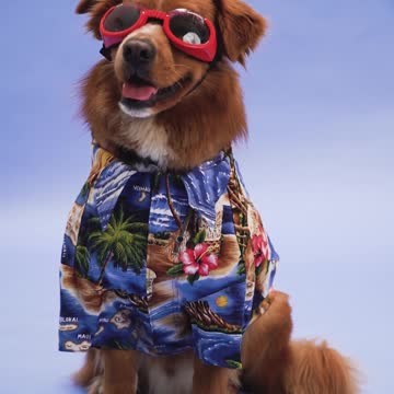 dog dressed and wearing sunglasses