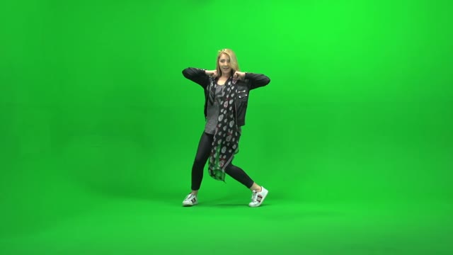 Woman Dancing Hip Hop Against Green Screen