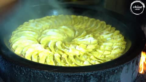 Chinese Street Food-Beef Pot Stickers, One Pot Beef Pot Stickers and Half Pot Oil