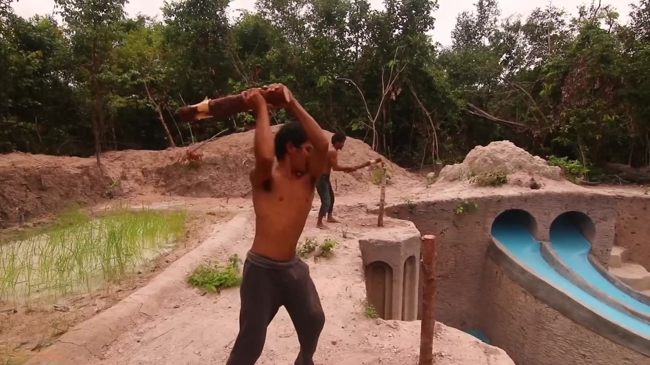 The amazing water slide made by hand in jungle