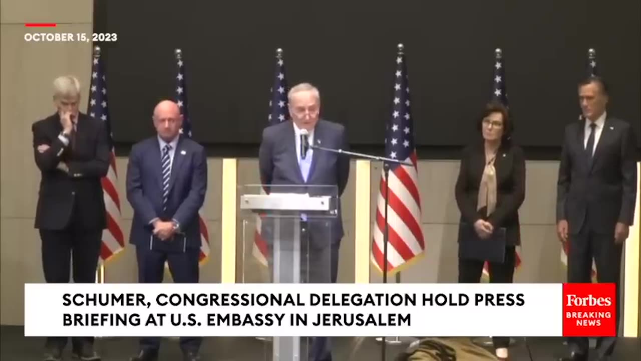 Schumer Asked About Hostages Taken By Hamas, Israel-Hamas War At Jerusalem Press Briefing