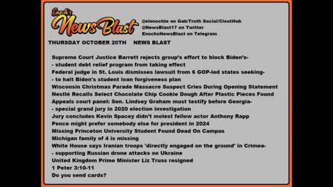 Thursday, October 20, 2022 News Blast #Enoch #NewsBlastReading #NBR