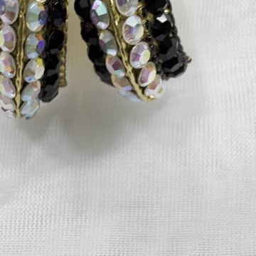 Handmade Unique 1.25” 18KGP Clip On Earrings with Swarovski Jet, Crystal AB