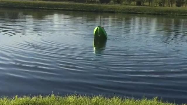 Kid on yellow pool float falls off into river