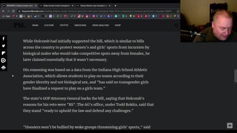 Indiana's senate overturn the governor's veto on biological men playing in woman's spaces