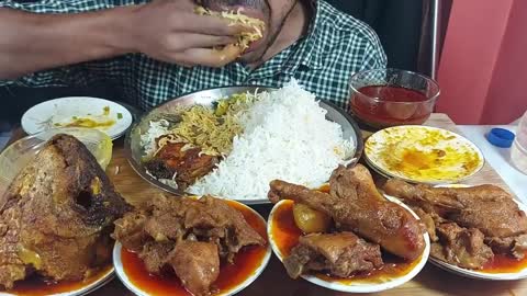 massive lunch items chicken curry,fish head curry ,fish curry and prawn vegetables jhuri and pulses