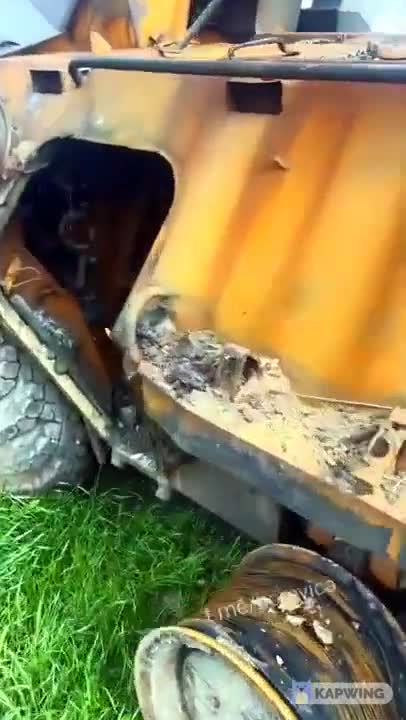 Destroyed and burned out Russian BTR 82A Armoured Personnel Carrier