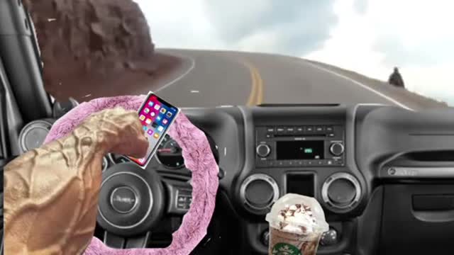 POV Jeep girls trying to drink starbucks and text 6 different boyfriends while drivings