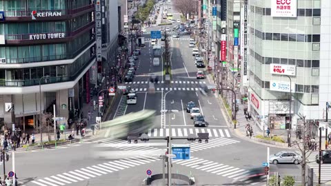 Kyoto busy street with crosswalks time lapse