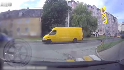 Guy crashing into car with electric scooter