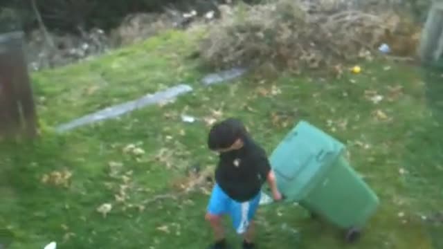 Teen Trains with a Trash Can