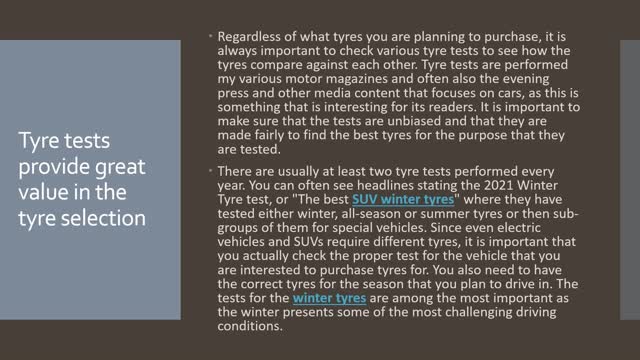 Tyre tests provide great value in the tyre selection