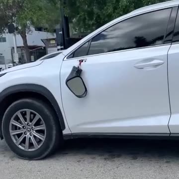 Quite a jump to punch a car mirror