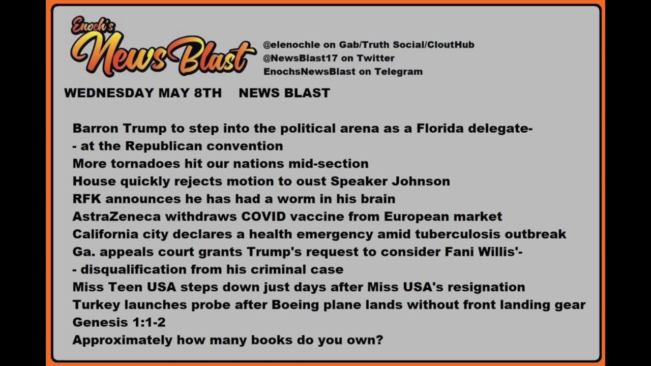 Wednesday, May 8, 2024 News Blast