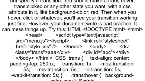 JavaScript causes CSS transition to not work