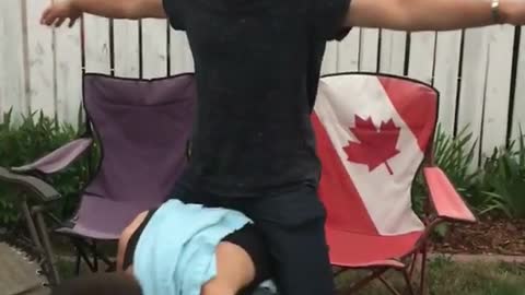 Canada chair tries to ride friend falls down
