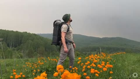 Hike to an abandoned apiary in the mountains. Bushcraft. Bear trap. Overnight in the wild forest.