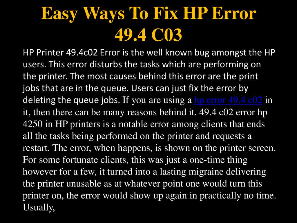 Easy Ways To Fix HP Error 49.4 c02