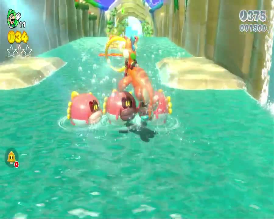 Super Mario 3D World - World 1-4: Plessie's Plunging Falls Gameplay First Time Playing