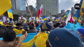 An energetic moment during the Toronto rally in solidarity with Ukraine