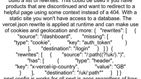Difference between verceljson and nextconfigjs for rewrites