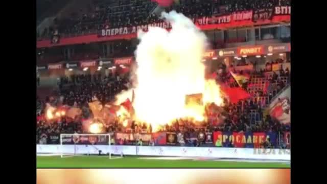 In one game of Russia's Football Super League, fans ignited lighting fireworks in the stands.