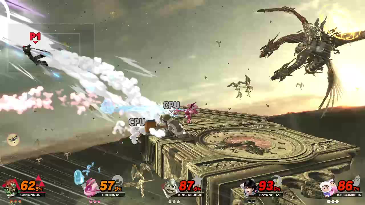 Ganondorf Vs Greninja Vs King DeDeDe Vs Bayonetta Vs Ice Climbers on Umbra Clock Tower (Smash Bros)