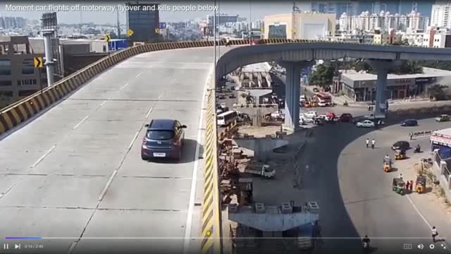 Car flies off overpass killing people in India (no audio)