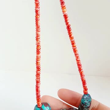 Natural turquoise irregular beads and orange spiny oyster roundle beads04