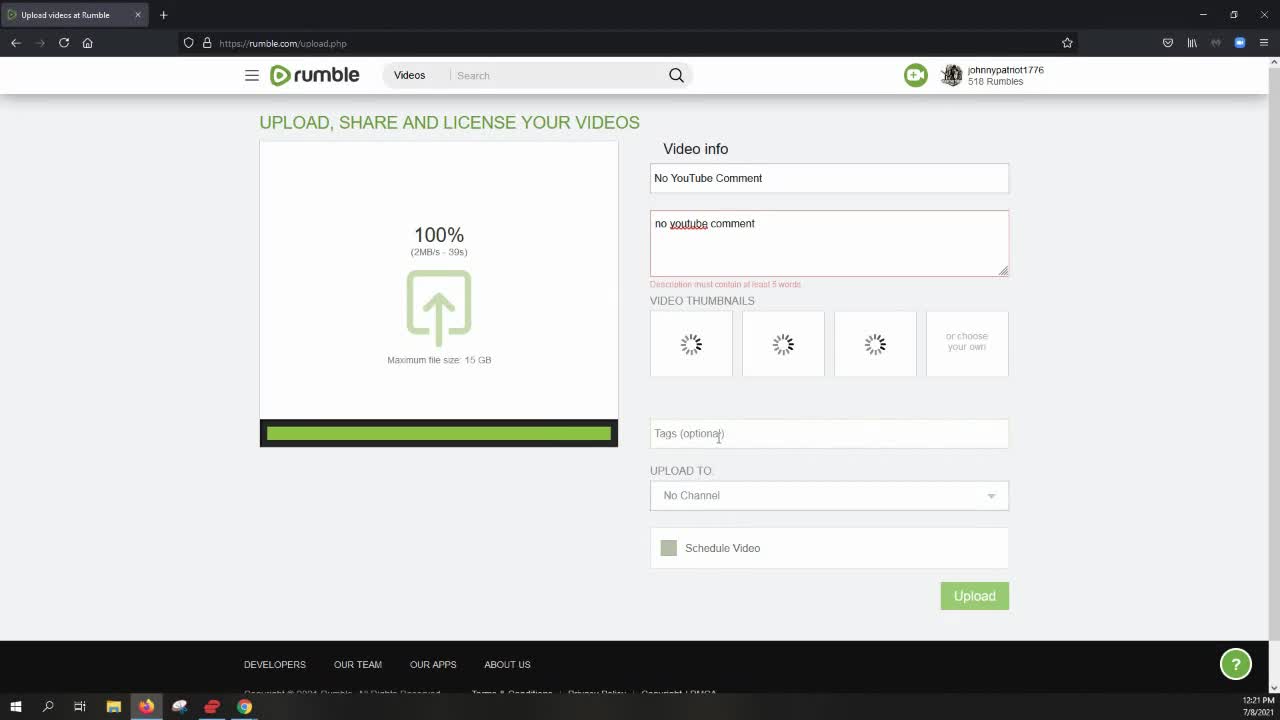 Uploading A Video To Rumble