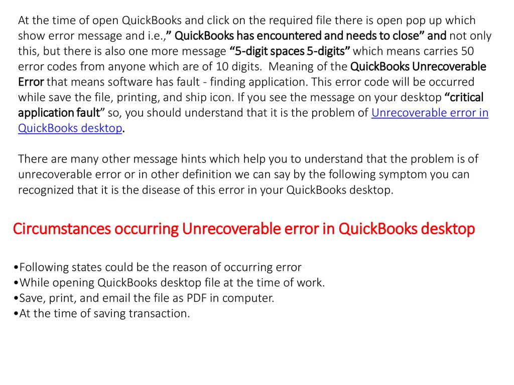 Fix unrecoverable error in QuickBooks desktop