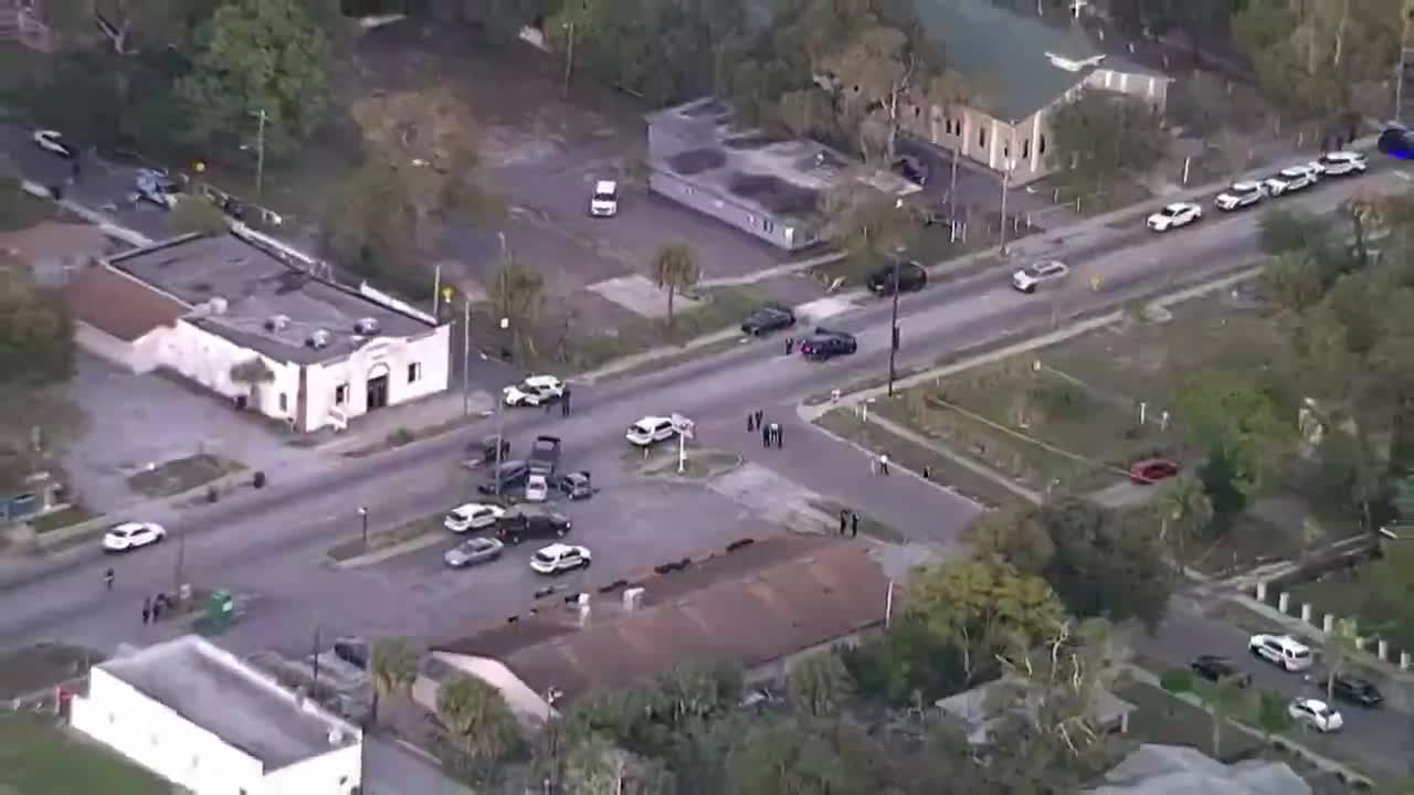 Aerial Scene Footage of St. Petersburg Police Officer Shot in Shootout, Gunman Shot & Killed