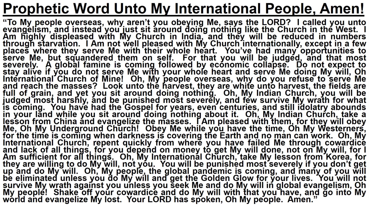 Prophetic Word Unto My International People, Amen!