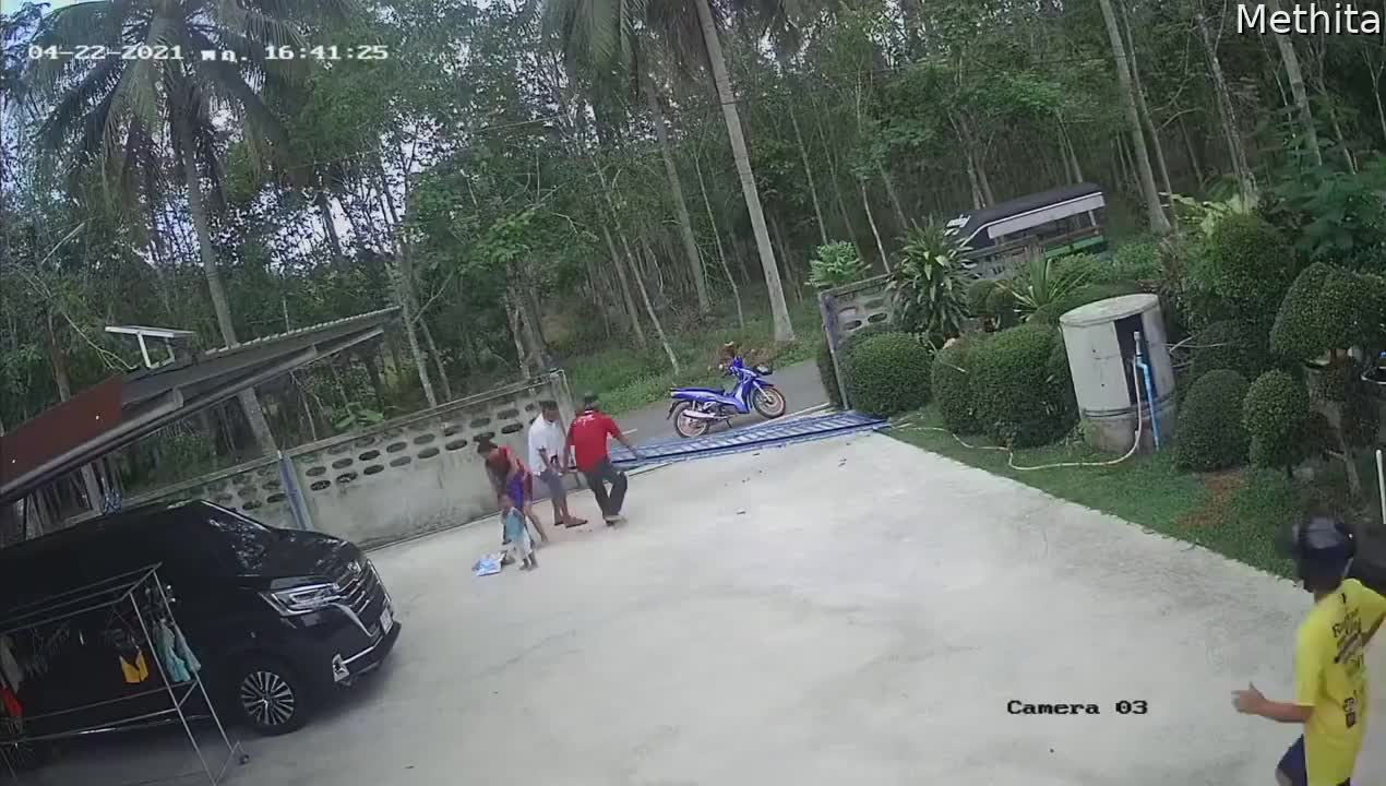 Gate Lands on Girl After She Lends a Hand to Close It