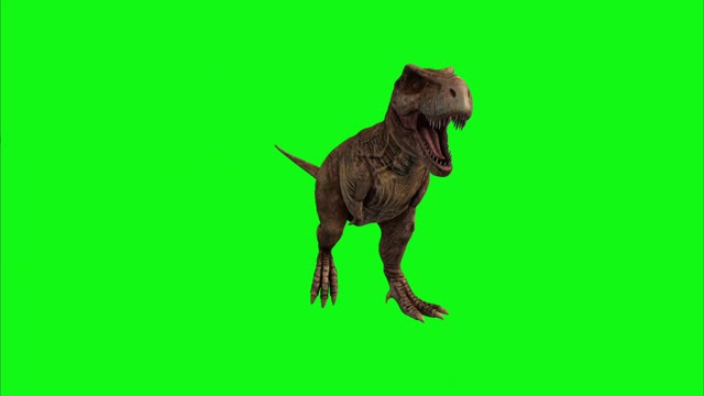 Dinosaur rotating on green background.