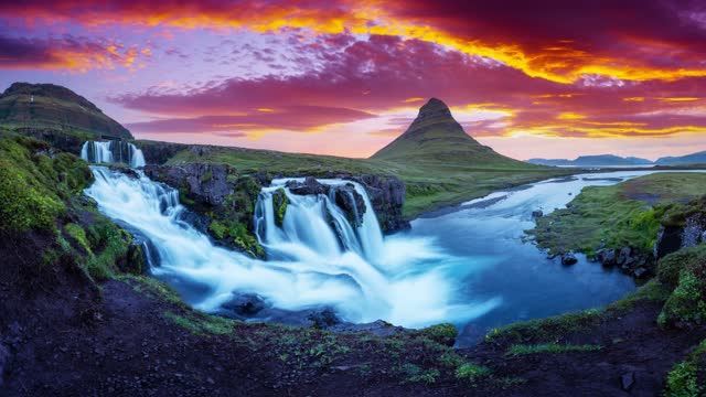 Beautiful Sunset Landscape With Kirkjufellsfoss Loop Video (No Copyright)