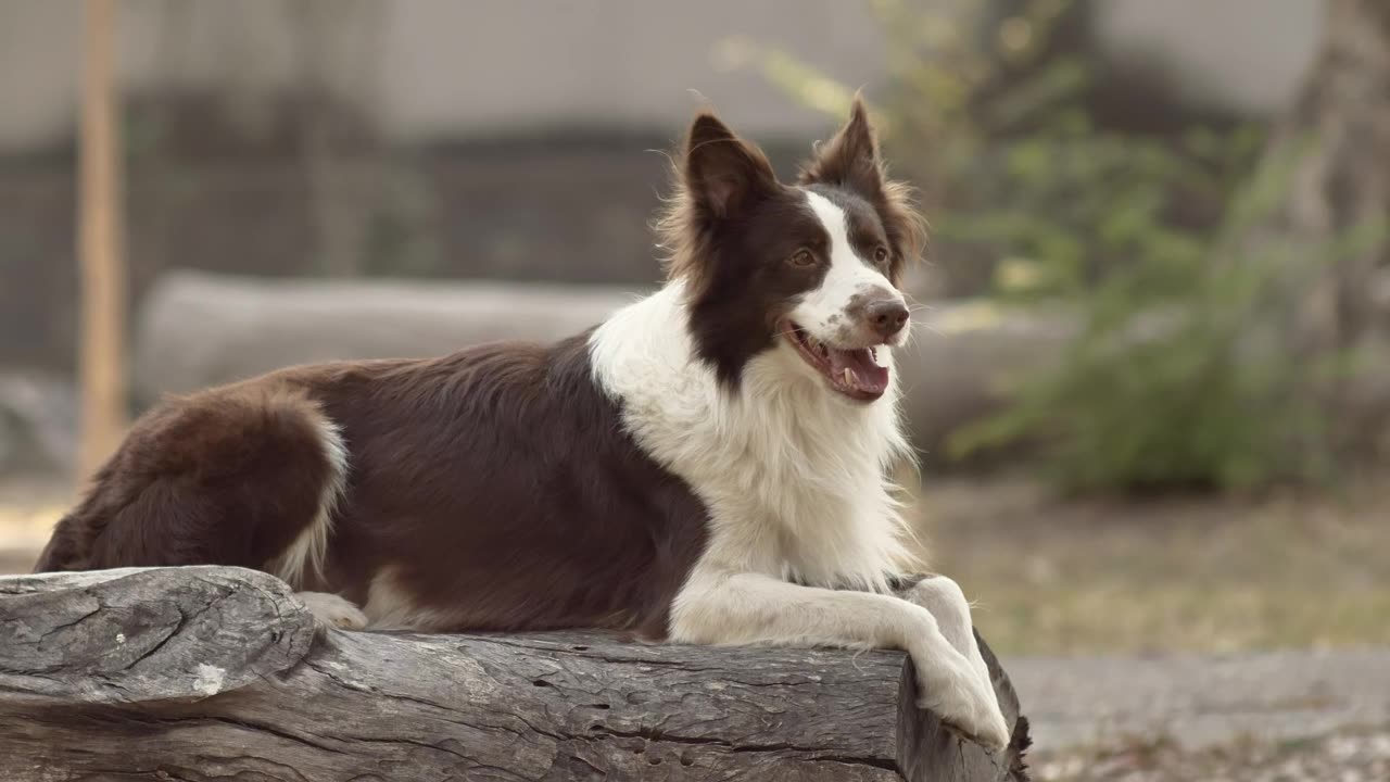 Dog sitting on log