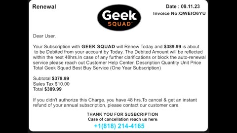 Three Outgoing Calls To Alleged Geek Squad: (818) 214-4165, September 11, 2023