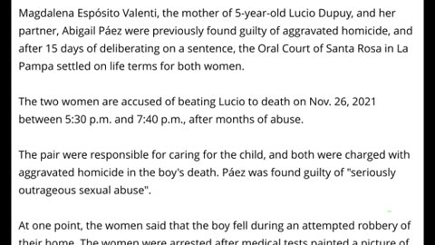 Argentina Mom And Her Female Partner Sentenced In Murder & S*xual Ab*se Of 5 Year Old Son