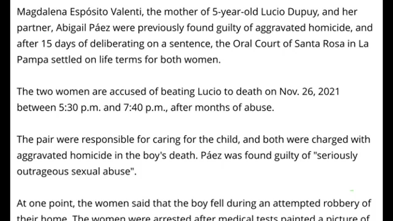 Argentina Mom And Her Female Partner Sentenced In Murder & S*xual Ab*se Of 5 Year Old Son