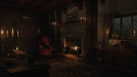 Rain and Thunderstorm by the Fireplace