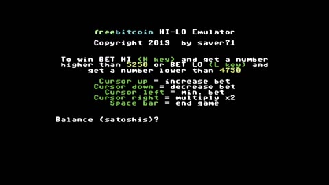 FreeBitco.in HI-LO Emulator for the Commodore 64