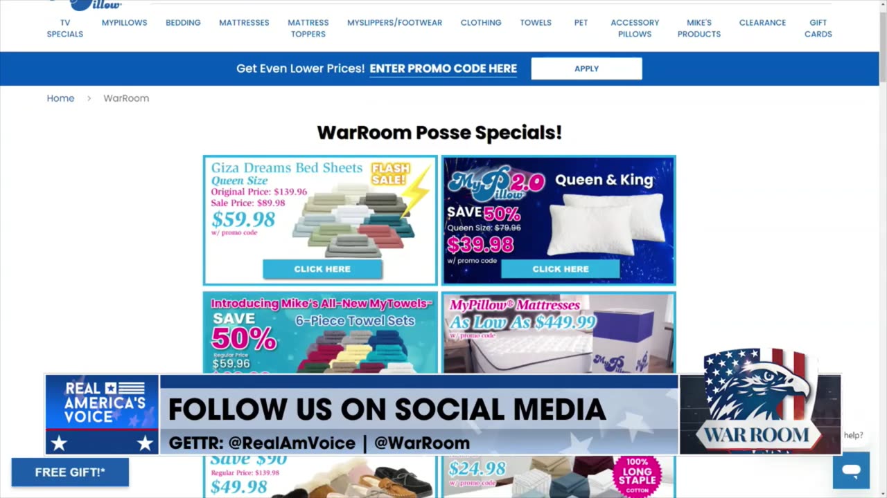 Go To mypillow.com/warroom And Get Your WarRoom Posse Specials Today