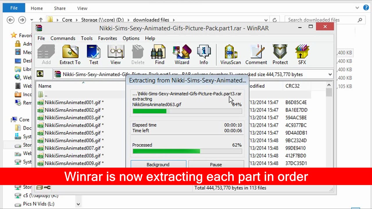 Demo how to extract with Winrar