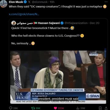 Musk shows what a purple haired swap creature looks like and chimes in on this weird looking person. When they said “DC swamp creatures”, I thought it was just a metaphor