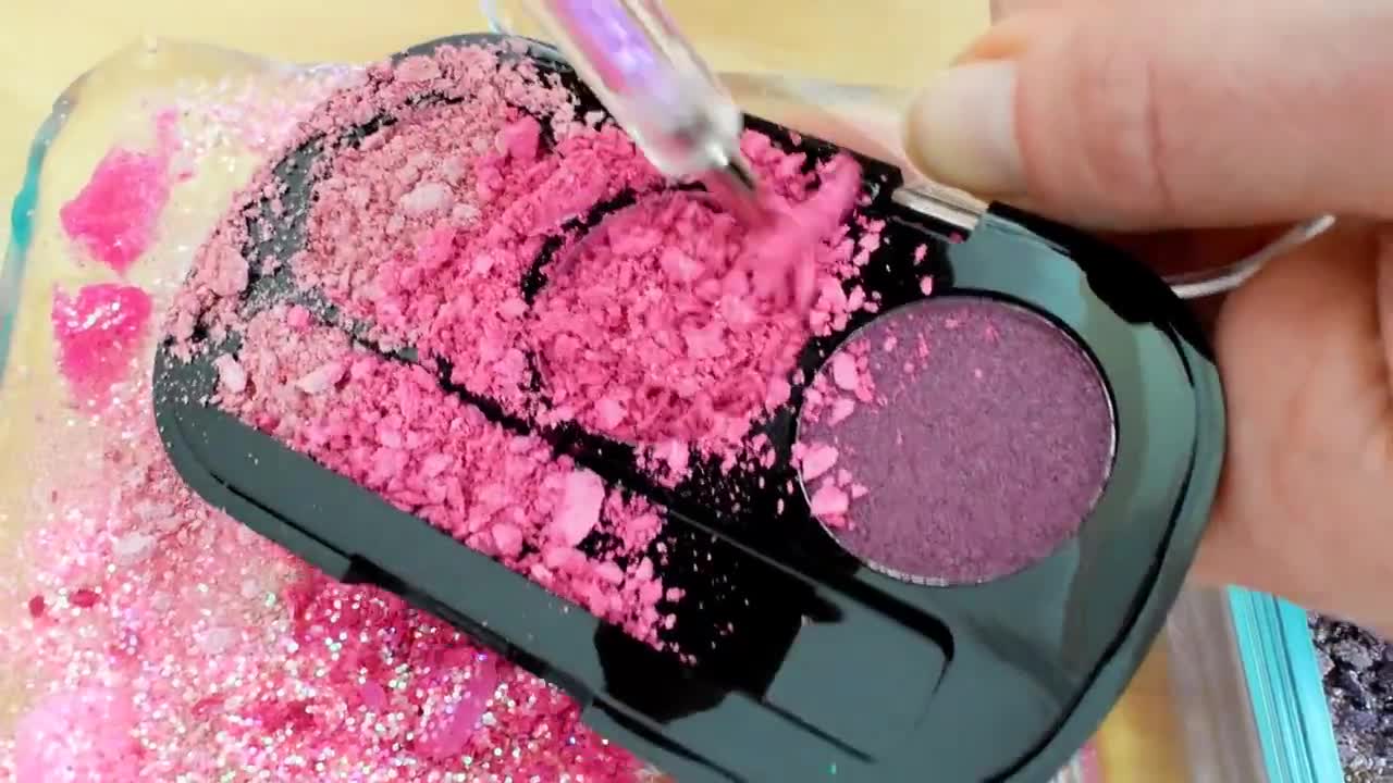 Pink vs Purple - Mixing Makeup Eyeshadow Into Slime! Special Series 83 Satisfying Slime Video