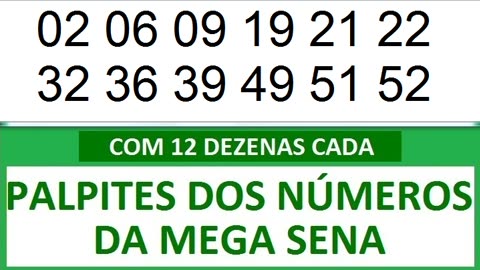 #PALPITES DOS NÚMEROS DA MEGA SENA COM 12 DEZENAS 7a 7b 7c 7d 7e 7f 7g 7h 7i 7j 7k 7l